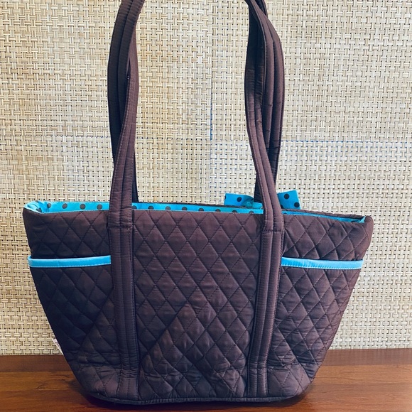 🌟HP🌟NWOT Brown & Blue Polka Dot Quilted Tote Bag by Belvah - Picture 9 of 13